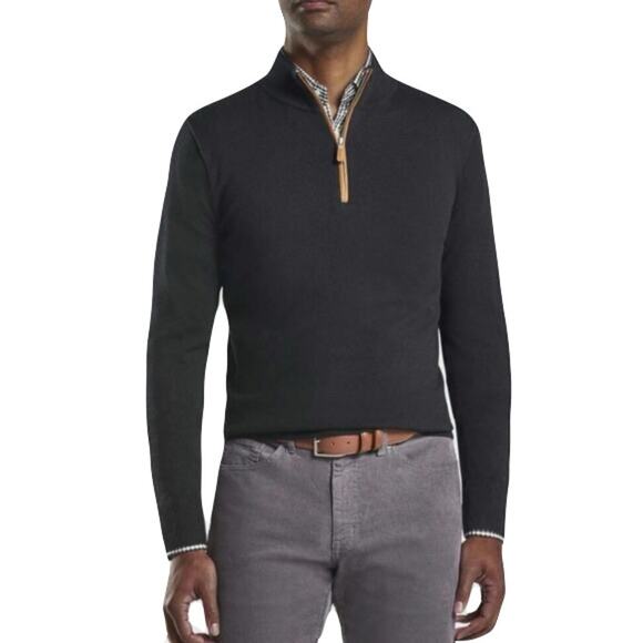 PETER MILLAR Sweater Men Merino Wool Silk Black 1/4 Zip China Pit 22”